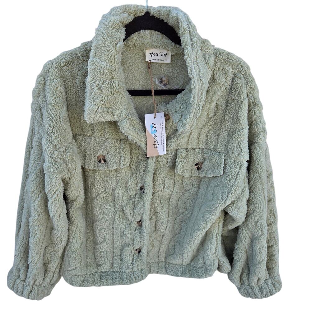 New In, light green (sage NJ90157) button up soft sweater womens size small